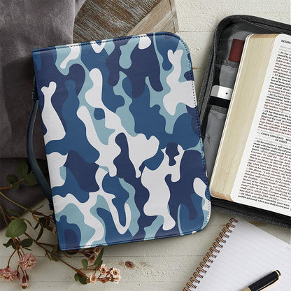 Blue And White Camouflage Print Leather Bible Cover