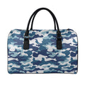 Blue And White Camouflage Print Leather Duffel Bag
