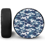 Blue And White Camouflage Print Leather Spare Tire Cover