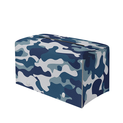 Blue And White Camouflage Print Leather Tissue Box Cover