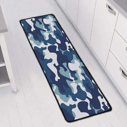 Blue And White Camouflage Print Long Kitchen Mat