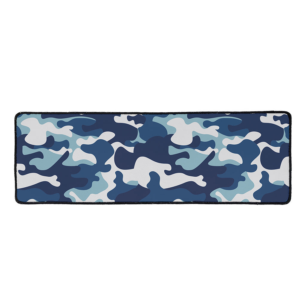 Blue And White Camouflage Print Long Kitchen Mat