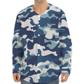 Blue And White Camouflage Print Long Sleeve Baseball Jersey