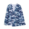 Blue And White Camouflage Print Long Sleeve Short Coat