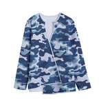 Blue And White Camouflage Print Long Sleeve Short Coat