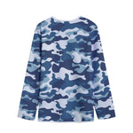 Blue And White Camouflage Print Long Sleeve Short Coat