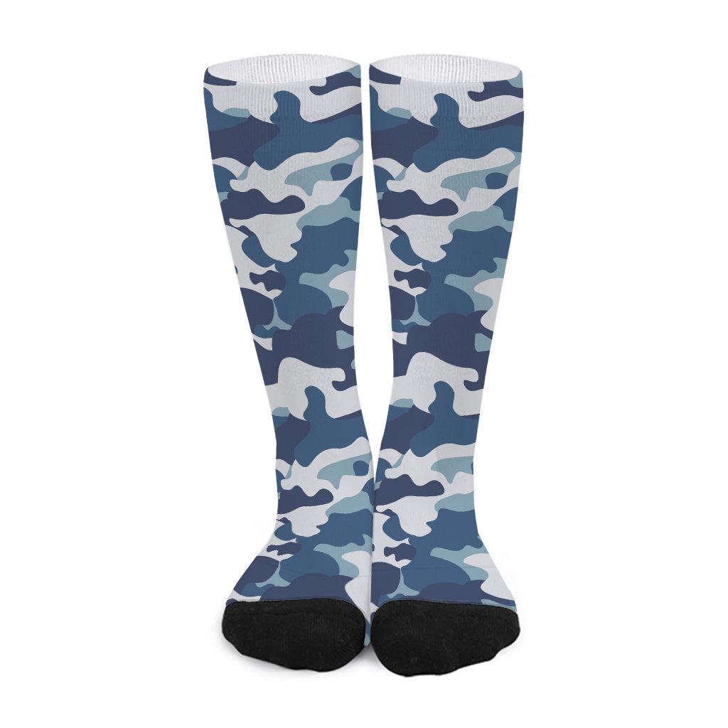 Blue And White Camouflage Print Long Socks