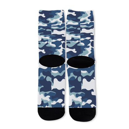 Blue And White Camouflage Print Long Socks