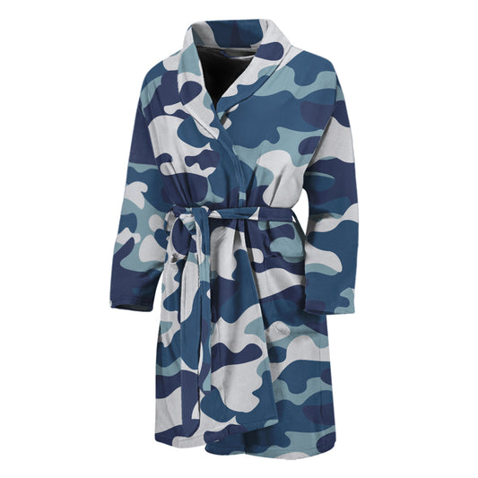 Blue And White Camouflage Print Men's Bathrobe