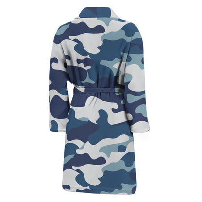 Blue And White Camouflage Print Men's Bathrobe