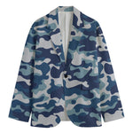 Blue And White Camouflage Print Men's Blazer