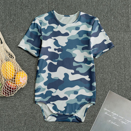 Blue And White Camouflage Print Men's Bodysuit
