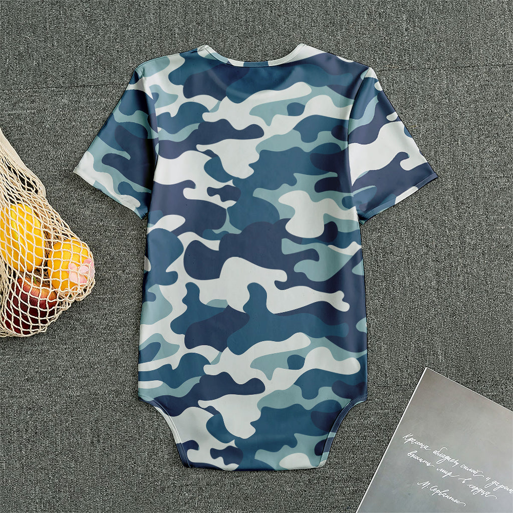 Blue And White Camouflage Print Men's Bodysuit