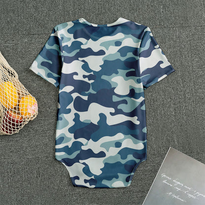 Blue And White Camouflage Print Men's Bodysuit