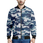 Blue And White Camouflage Print Men's Bomber Jacket