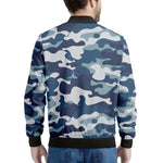 Blue And White Camouflage Print Men's Bomber Jacket