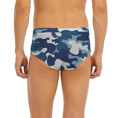 Blue And White Camouflage Print Men's Briefs