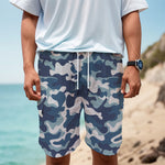 Blue And White Camouflage Print Men's Cargo Shorts