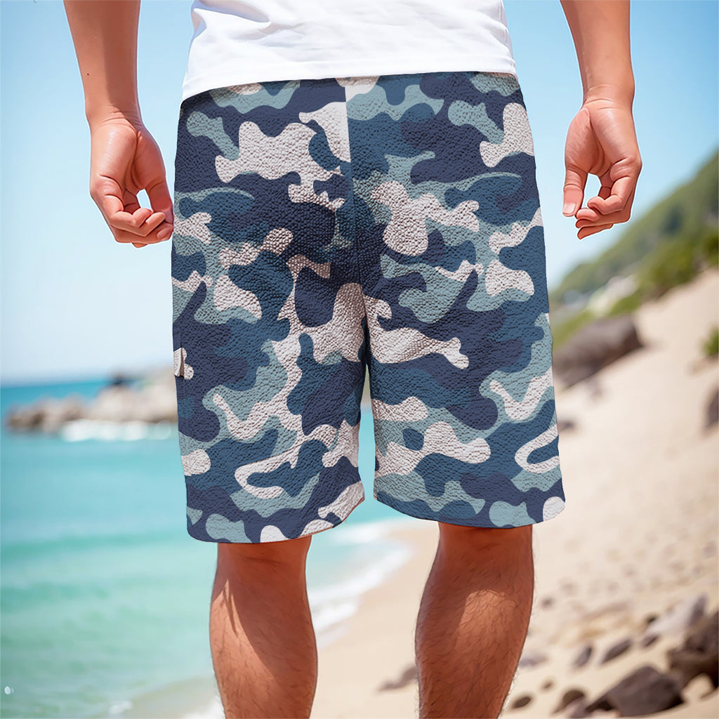 Blue And White Camouflage Print Men's Cargo Shorts