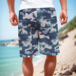 Blue And White Camouflage Print Men's Cargo Shorts