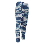 Blue And White Camouflage Print Men's Compression Pants
