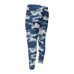 Blue And White Camouflage Print Men's Compression Pants