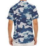 Blue And White Camouflage Print Men's Deep V-Neck Shirt