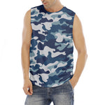 Blue And White Camouflage Print Men's Fitness Tank Top