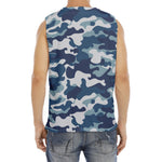 Blue And White Camouflage Print Men's Fitness Tank Top