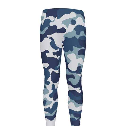 Blue And White Camouflage Print Men's leggings