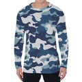 Blue And White Camouflage Print Men's Long Sleeve T-Shirt