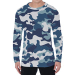 Blue And White Camouflage Print Men's Long Sleeve T-Shirt