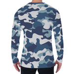 Blue And White Camouflage Print Men's Long Sleeve T-Shirt