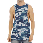 Blue And White Camouflage Print Men's Muscle Tank Top