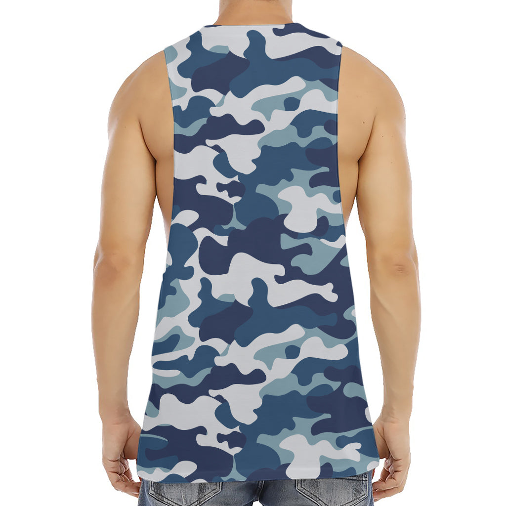 Blue And White Camouflage Print Men's Muscle Tank Top
