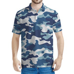 Blue And White Camouflage Print Men's Polo Shirt