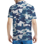 Blue And White Camouflage Print Men's Polo Shirt