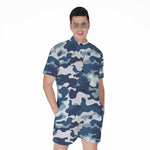 Blue And White Camouflage Print Men's Rompers