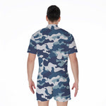 Blue And White Camouflage Print Men's Rompers