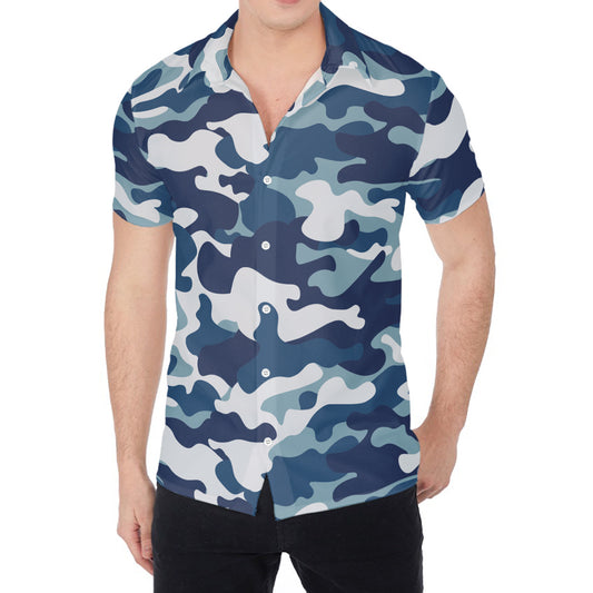 Blue And White Camouflage Print Men's Shirt
