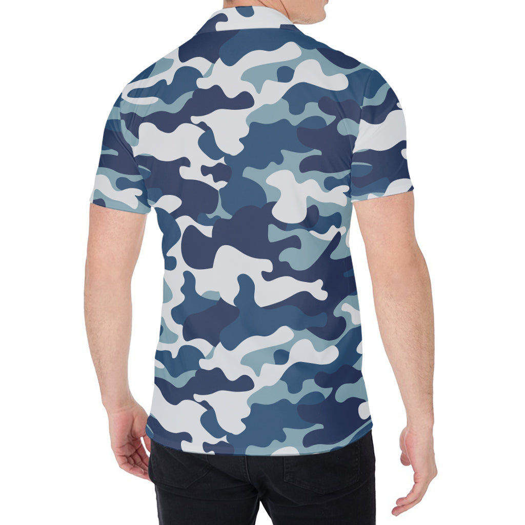 Blue And White Camouflage Print Men's Shirt
