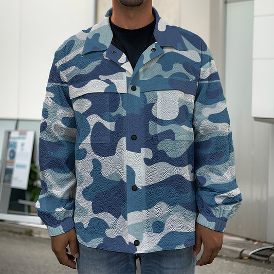 Blue And White Camouflage Print Men's Shirt Jacket