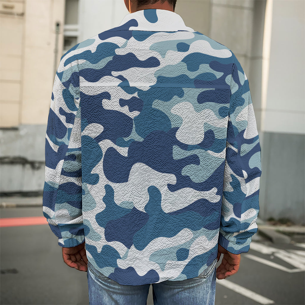 Blue And White Camouflage Print Men's Shirt Jacket