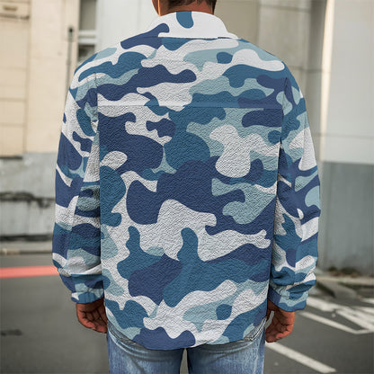 Blue And White Camouflage Print Men's Shirt Jacket