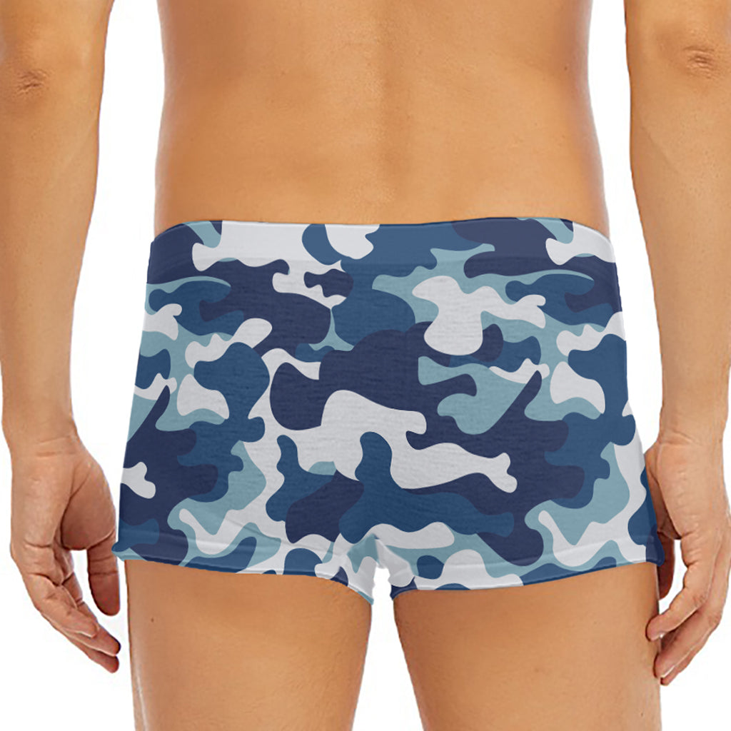 Blue And White Camouflage Print Men's Short Boxer Briefs