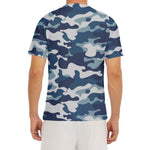 Blue And White Camouflage Print Men's Short Sleeve Rash Guard