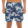 Blue And White Camouflage Print Men's Split Running Shorts