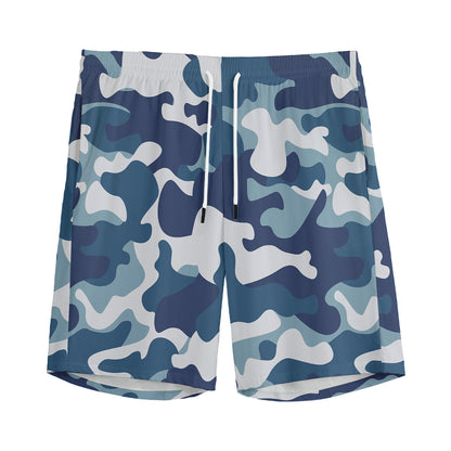 Blue And White Camouflage Print Men's Sports Shorts