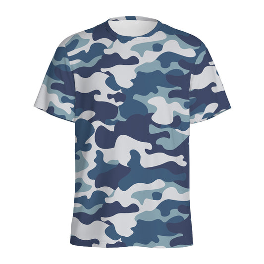 Blue And White Camouflage Print Men's Sports T-Shirt