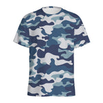 Blue And White Camouflage Print Men's Sports T-Shirt